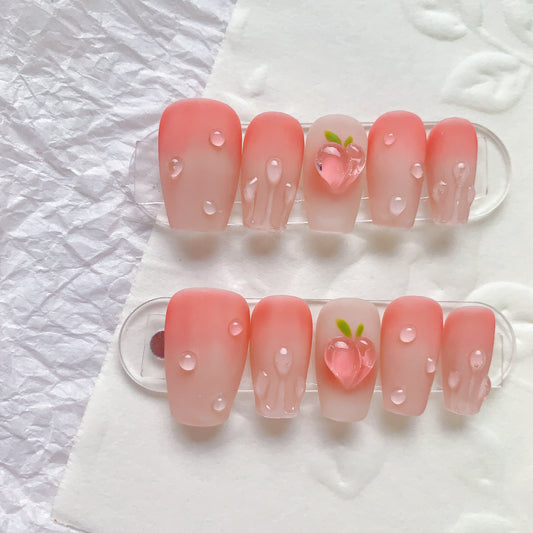 dt01 Short Coffin Peach Blusher Nail