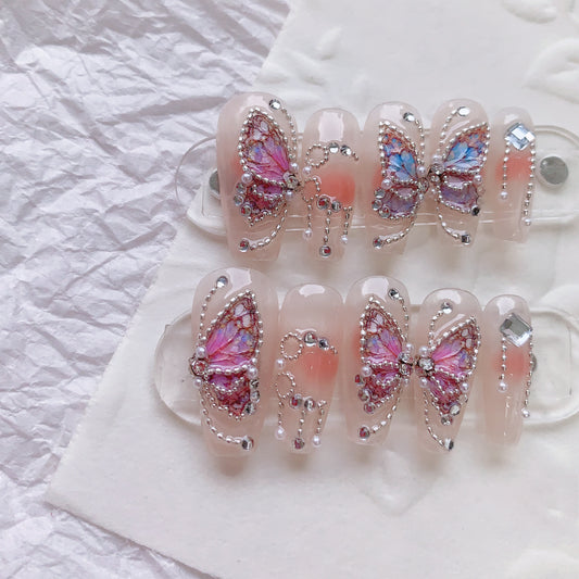 ZT05 Medium Coffin Butterfly Press on Nail