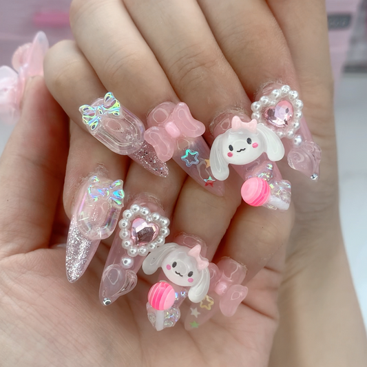Medium Stiletto Pink Heart Cinnamoroll Cute nail