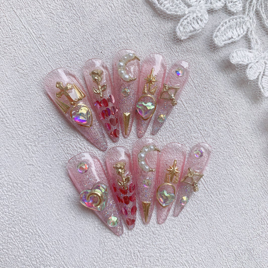 Long Stiletto  Sailor Moon Pink Nails