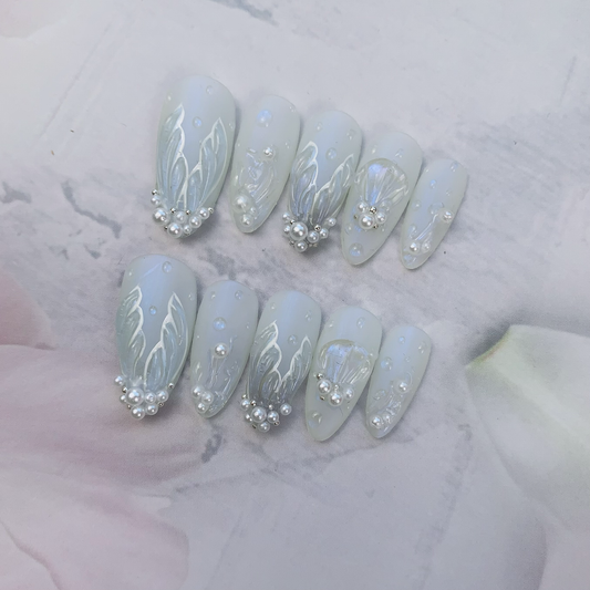 Almond White Mermaid Nail