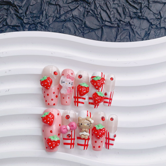 Medium Coffin strawberry kitty