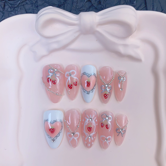 Almond shape cute cherry nail