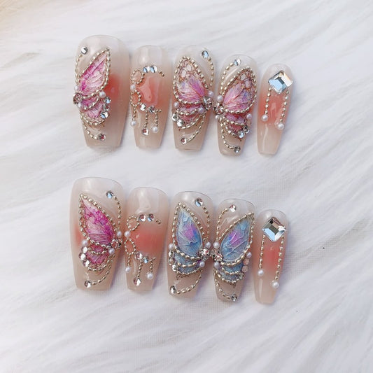 Medium Coffin Butterfly Press on Nail
