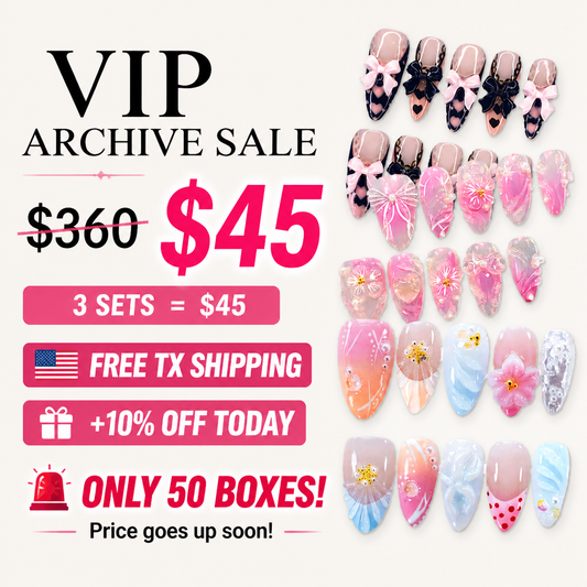 Curated surprise handmade press-on nail sets in luxury gift box packaging