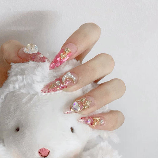Long Stiletto  Sailor Moon Pink Nails