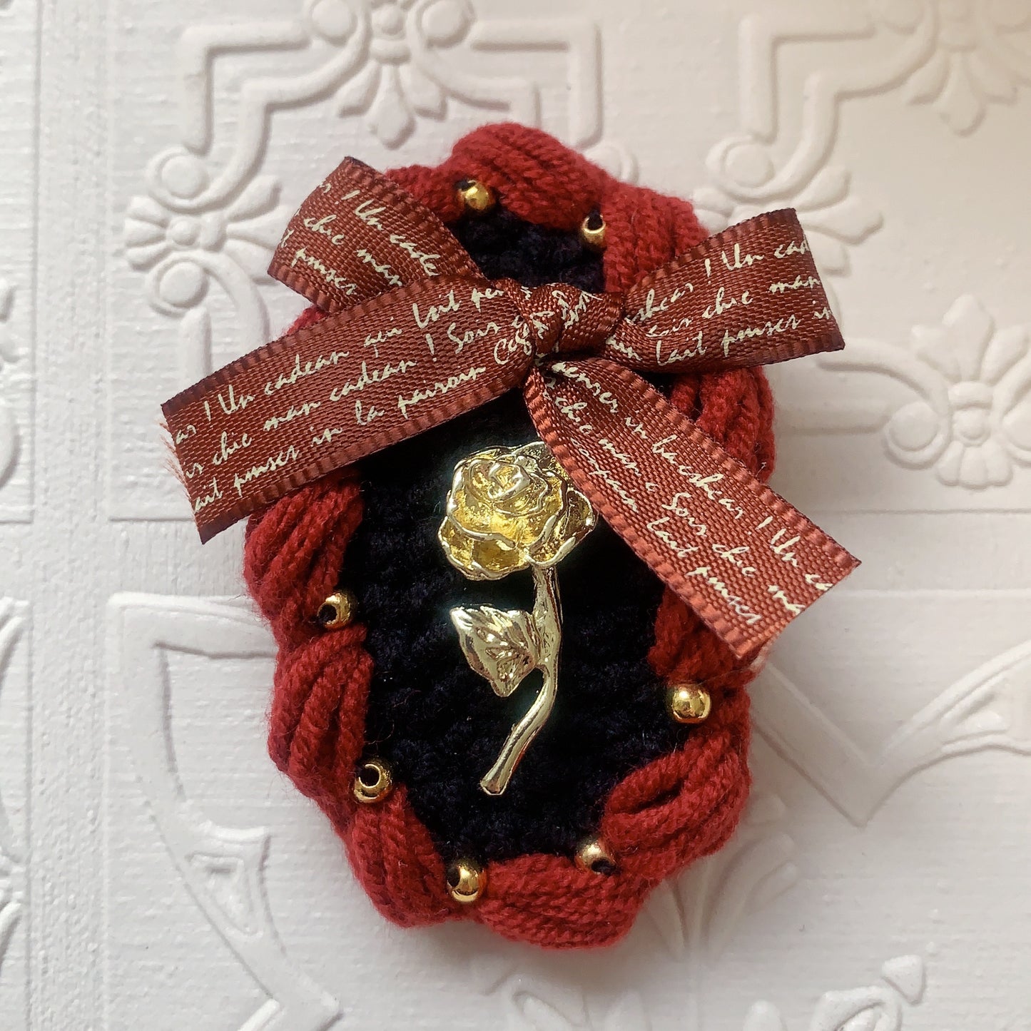 Red Black Silk Ribbon Flower Hair Clip