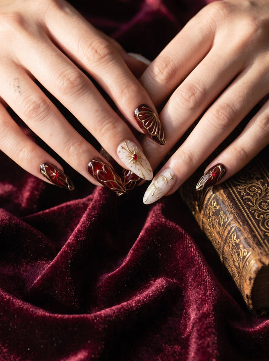 Baroque Press-On Nails: Gold Frames, Cabochons & Sculpted Relief