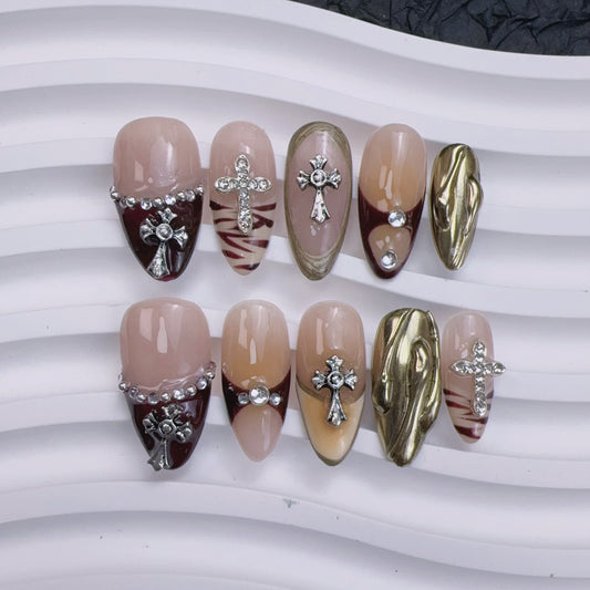 brown zebra print cross nail