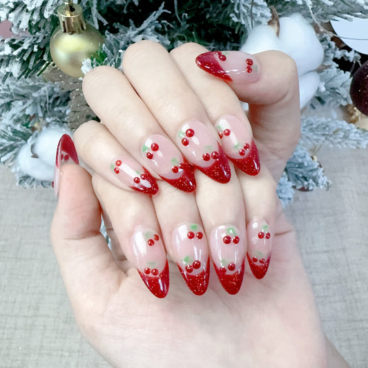 Almond shape cat eye res white cherry nail