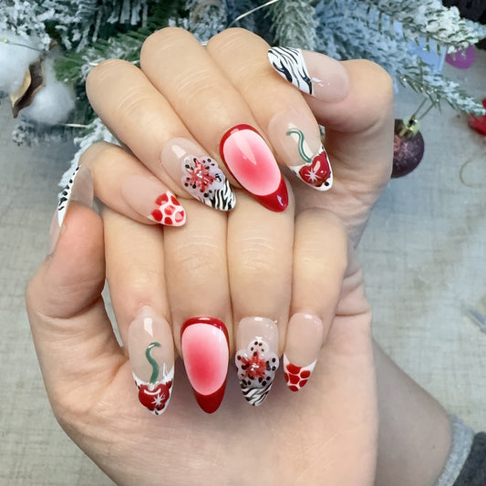 Zebra print cherry red flower nail