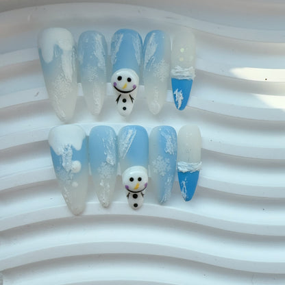 Stiletto snowflake snowman white nail