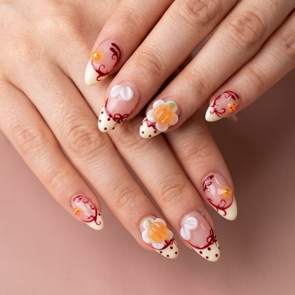 Pumpkin Kiss | Short Almond 3D Pumpkin & Ribbon Bow Press-On Nails