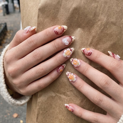 Pumpkin Kiss | Short Almond 3D Pumpkin & Ribbon Bow Press-On Nails