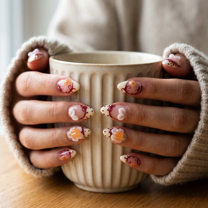 Pumpkin Kiss | Short Almond 3D Pumpkin & Ribbon Bow Press-On Nails