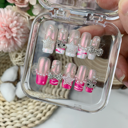 Medium Square Pink white french Kitty