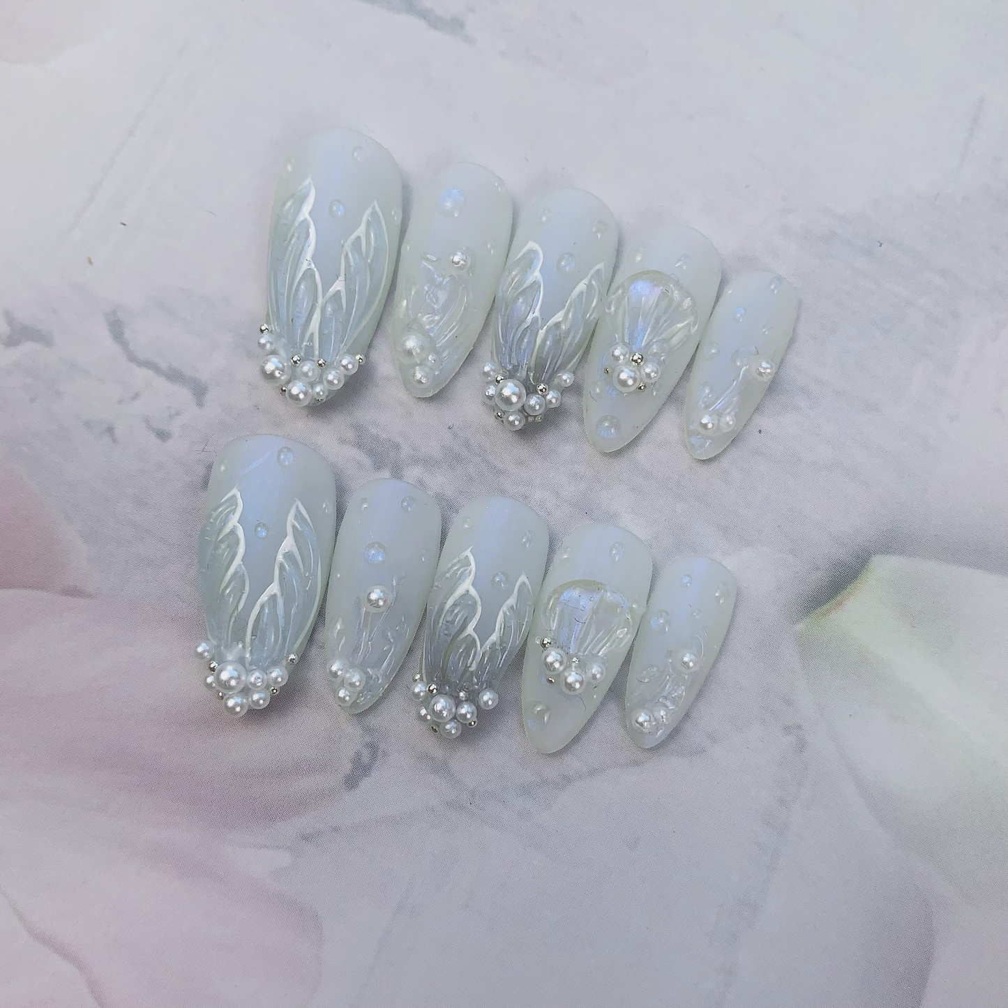 Almond White Mermaid Nail