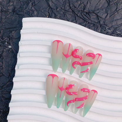 Long stiletto milk green pink snake