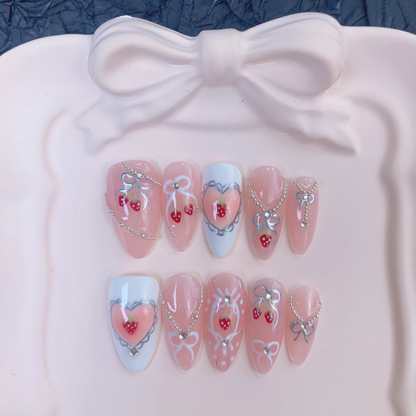 Almond shape cute cherry nail