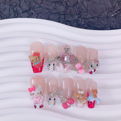 Medium coffin French tip Kitty