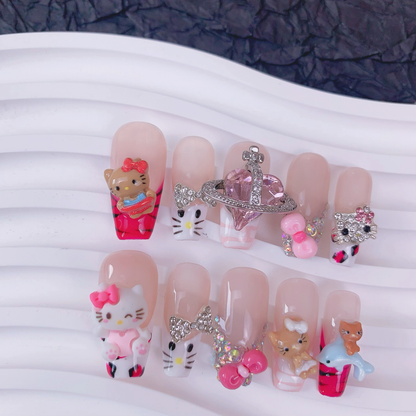 Medium coffin French tip Kitty