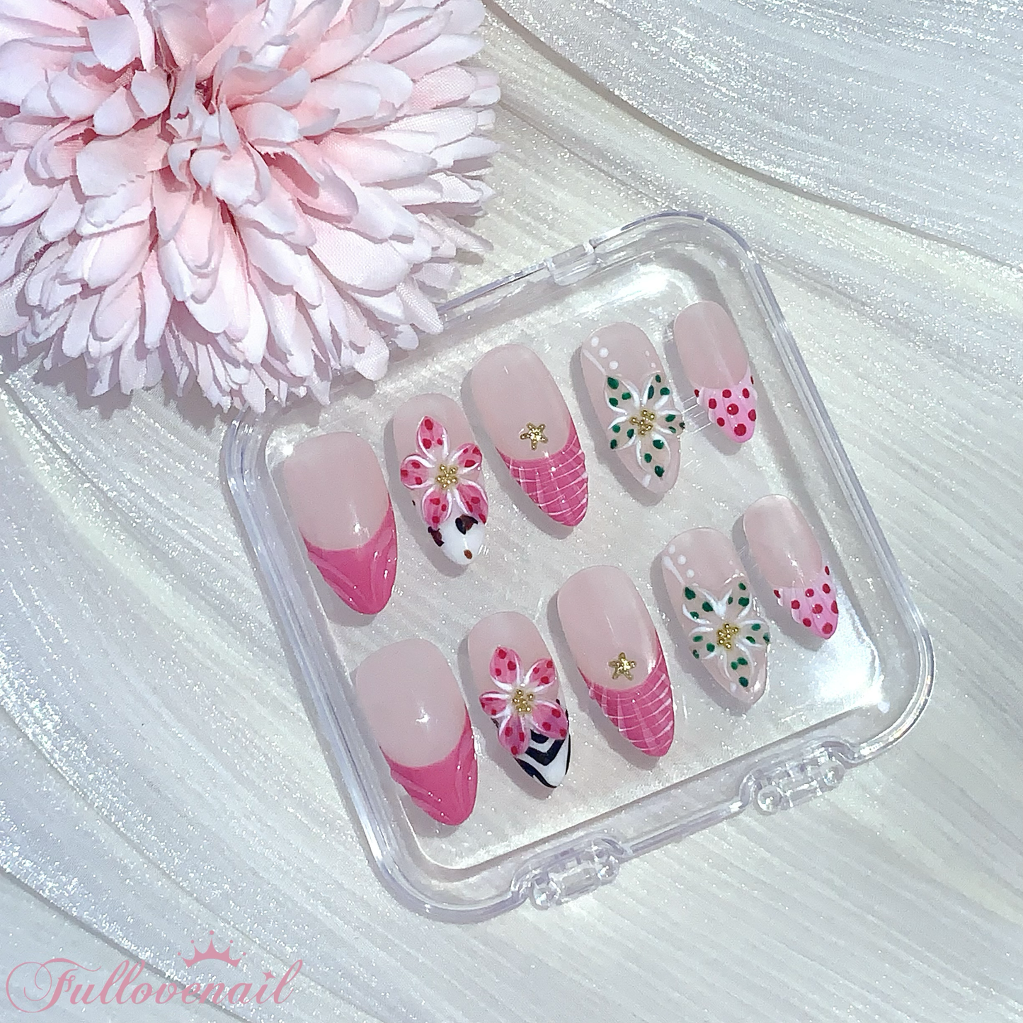 Almond colorful flower nail