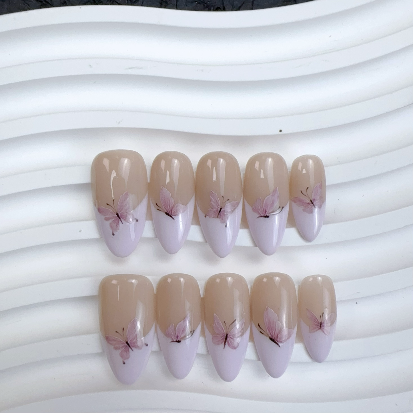 Light purple French butterfly nail