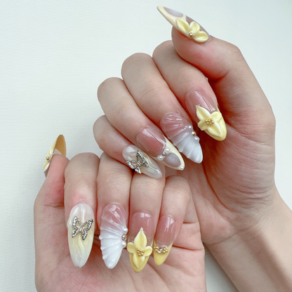 Almond 3D yellow flower nail