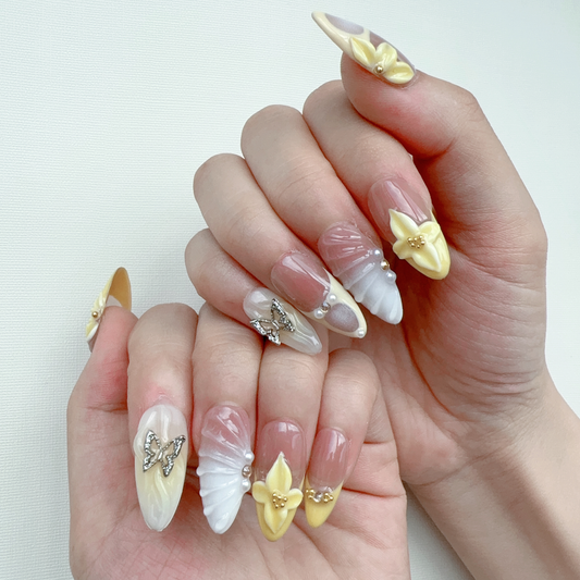 Almond 3D yellow flower nail