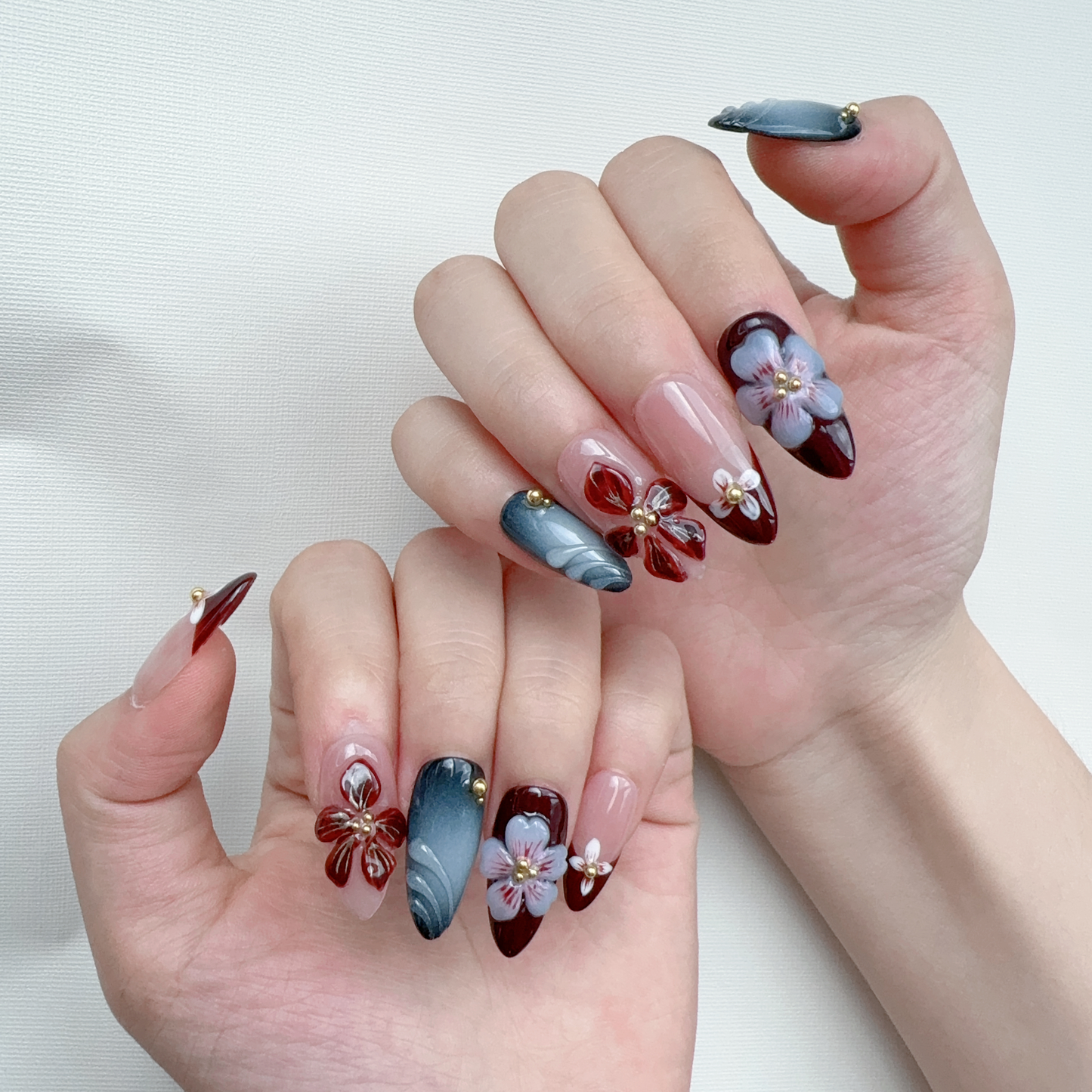 Almond 3D flower nail