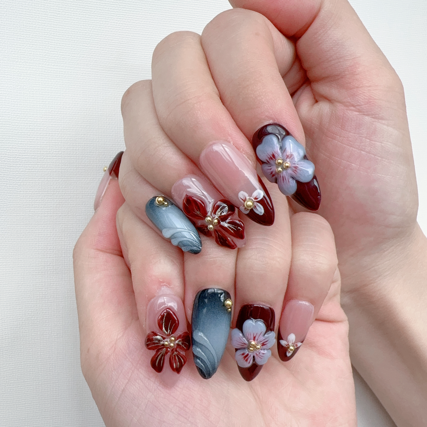 Almond 3D flower nail