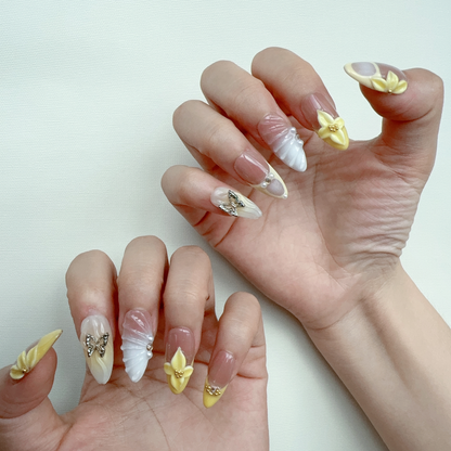 Almond 3D yellow flower nail