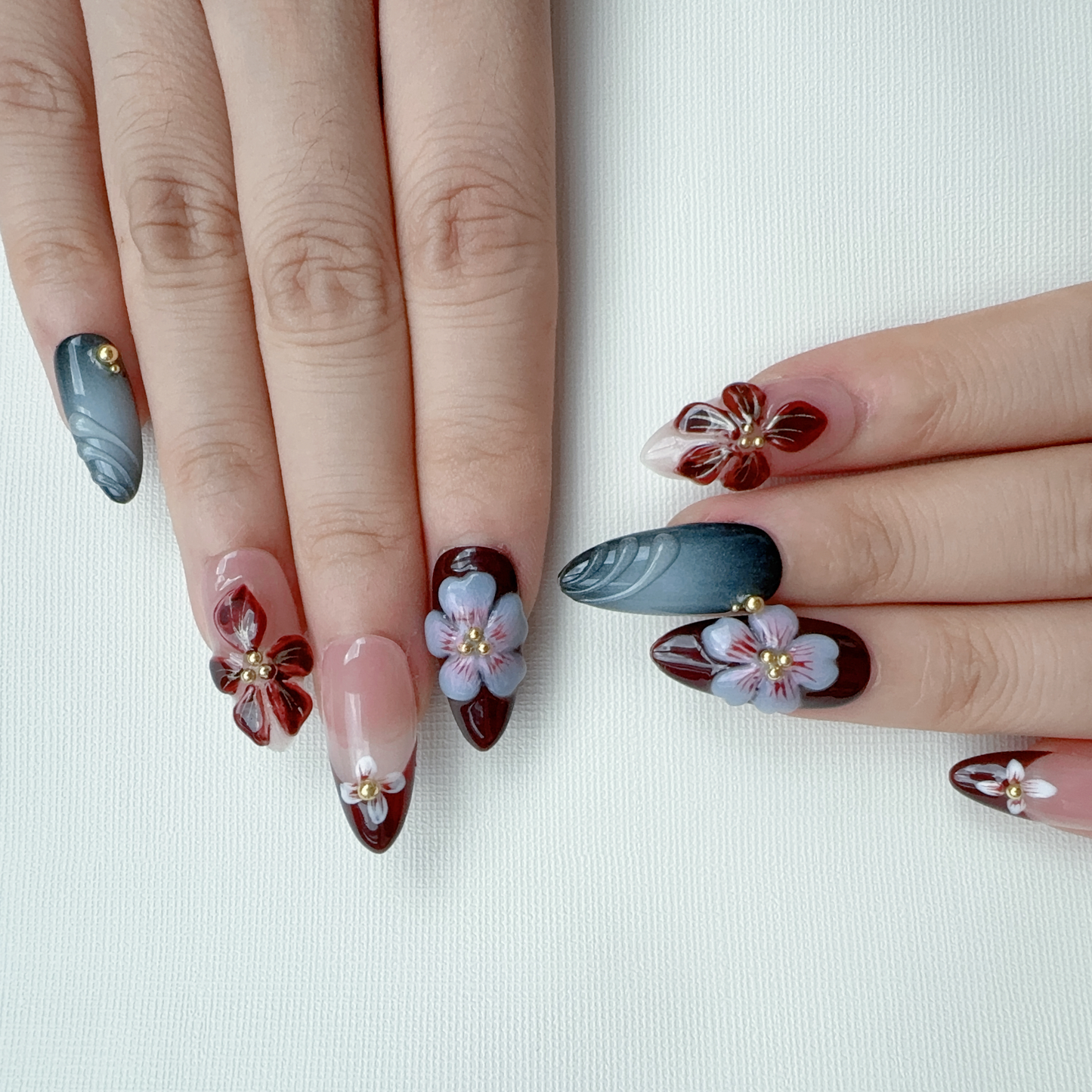 Almond 3D flower nail