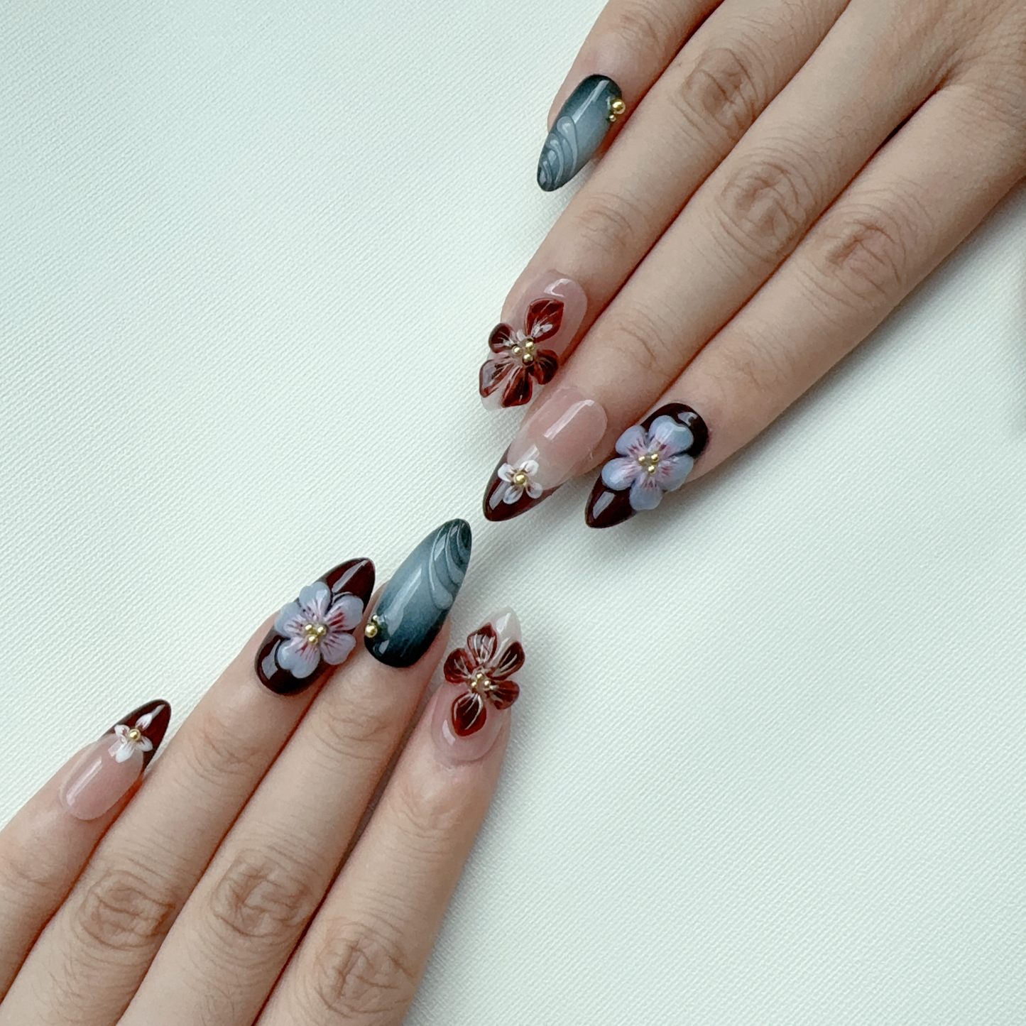 Almond 3D flower nail