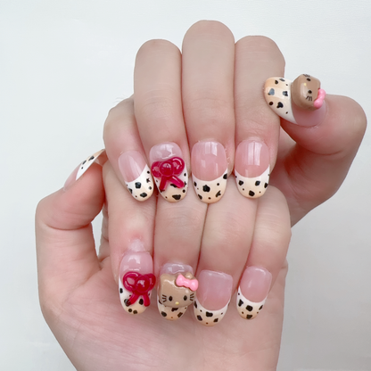 Medium oval leopard print hellokitty nail