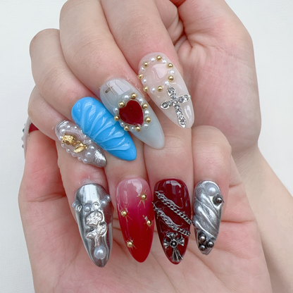 Almond red heart cross butterfly