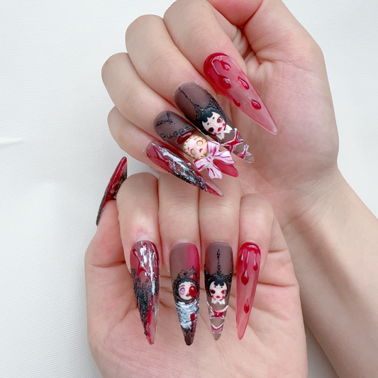 Long stiletto blood toy holloween nail