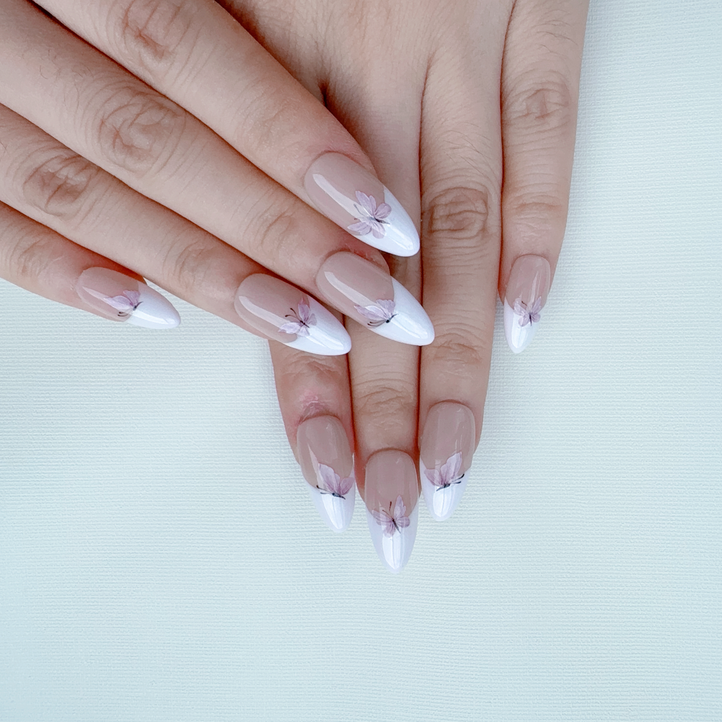 Light purple French butterfly nail