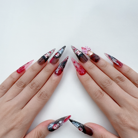 Long stiletto blood toy holloween nail