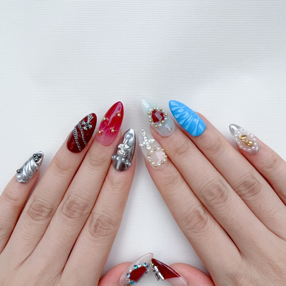 Almond red heart cross butterfly