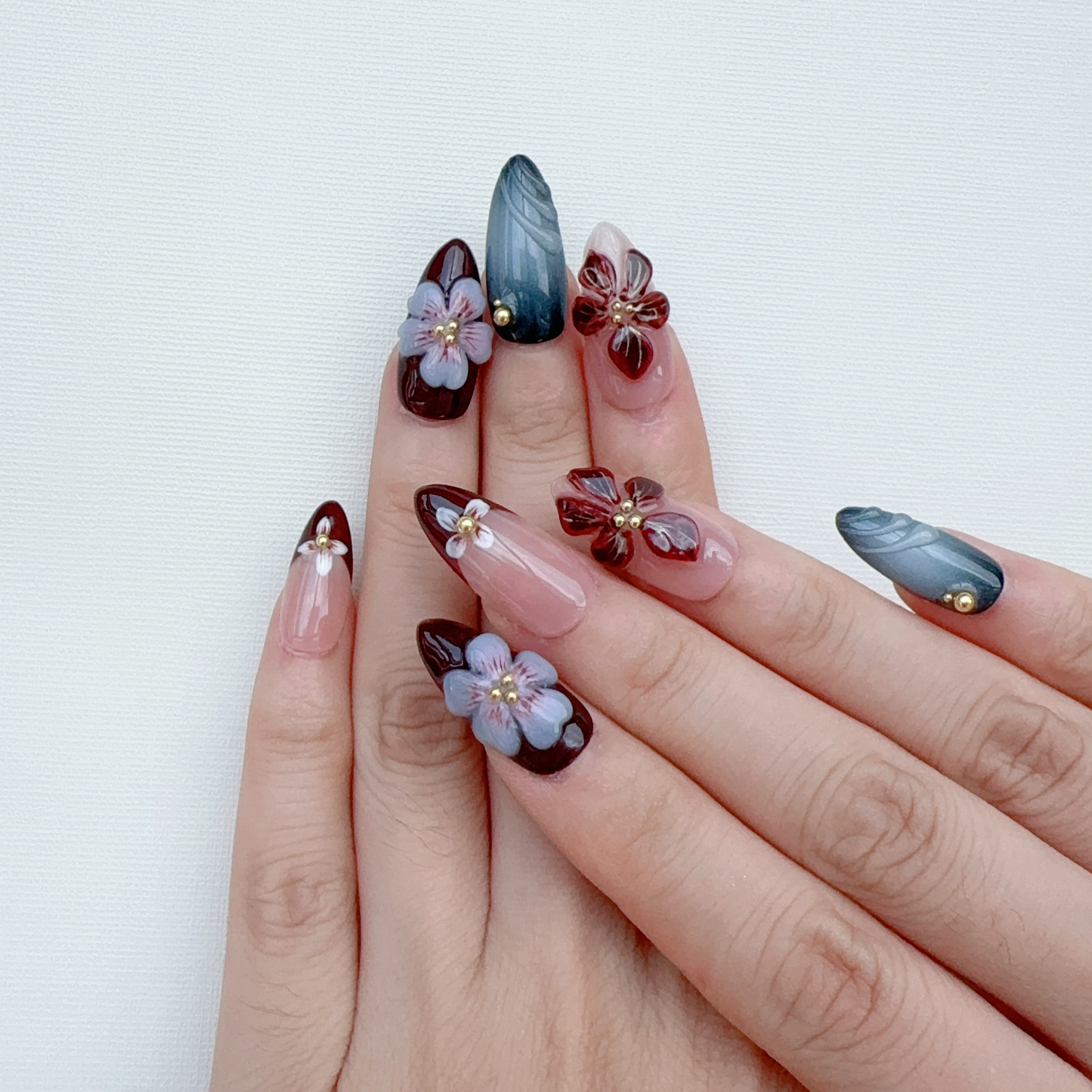 Almond 3D flower nail