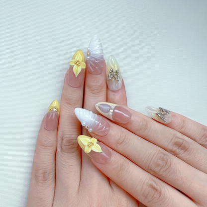 Almond 3D yellow flower nail