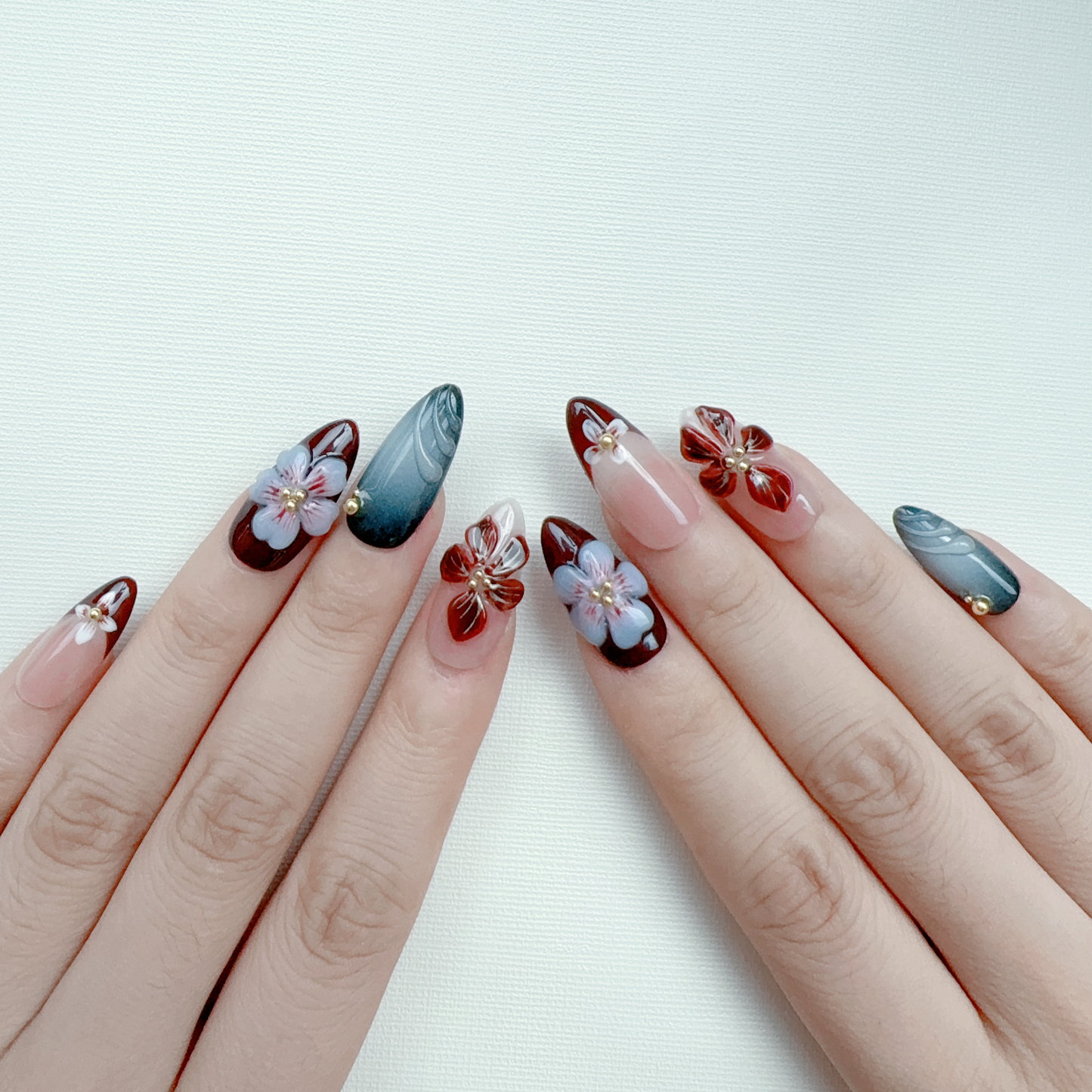 Almond 3D flower nail