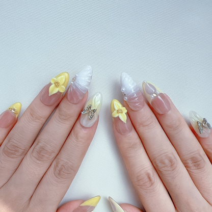 Almond 3D yellow flower nail