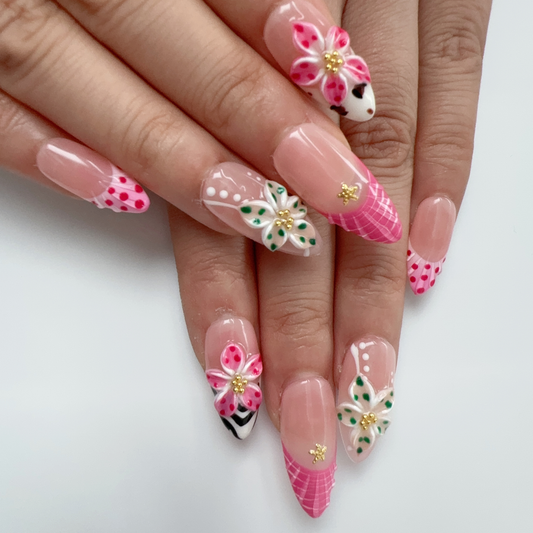 Almond colorful flower nail