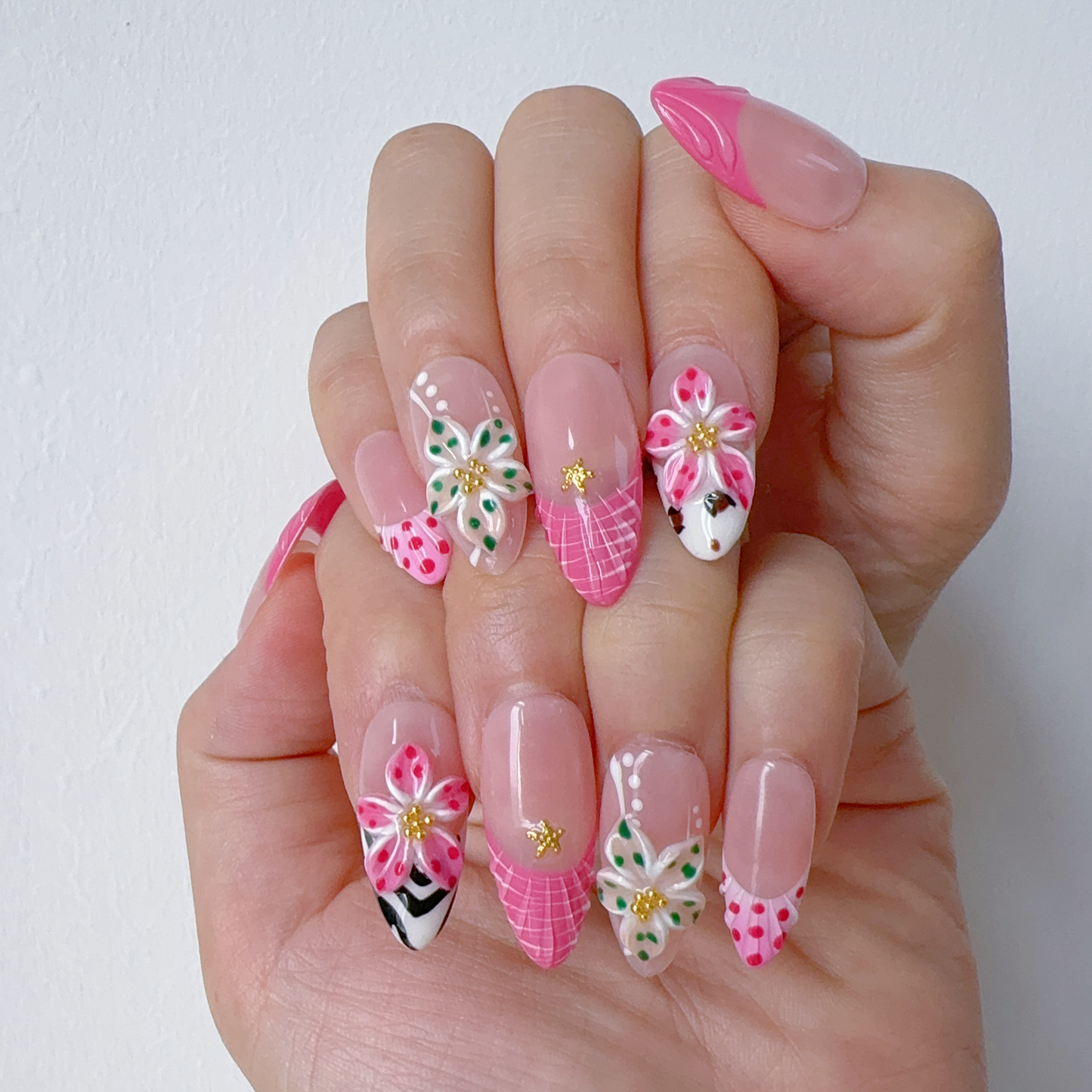 Almond colorful flower nail