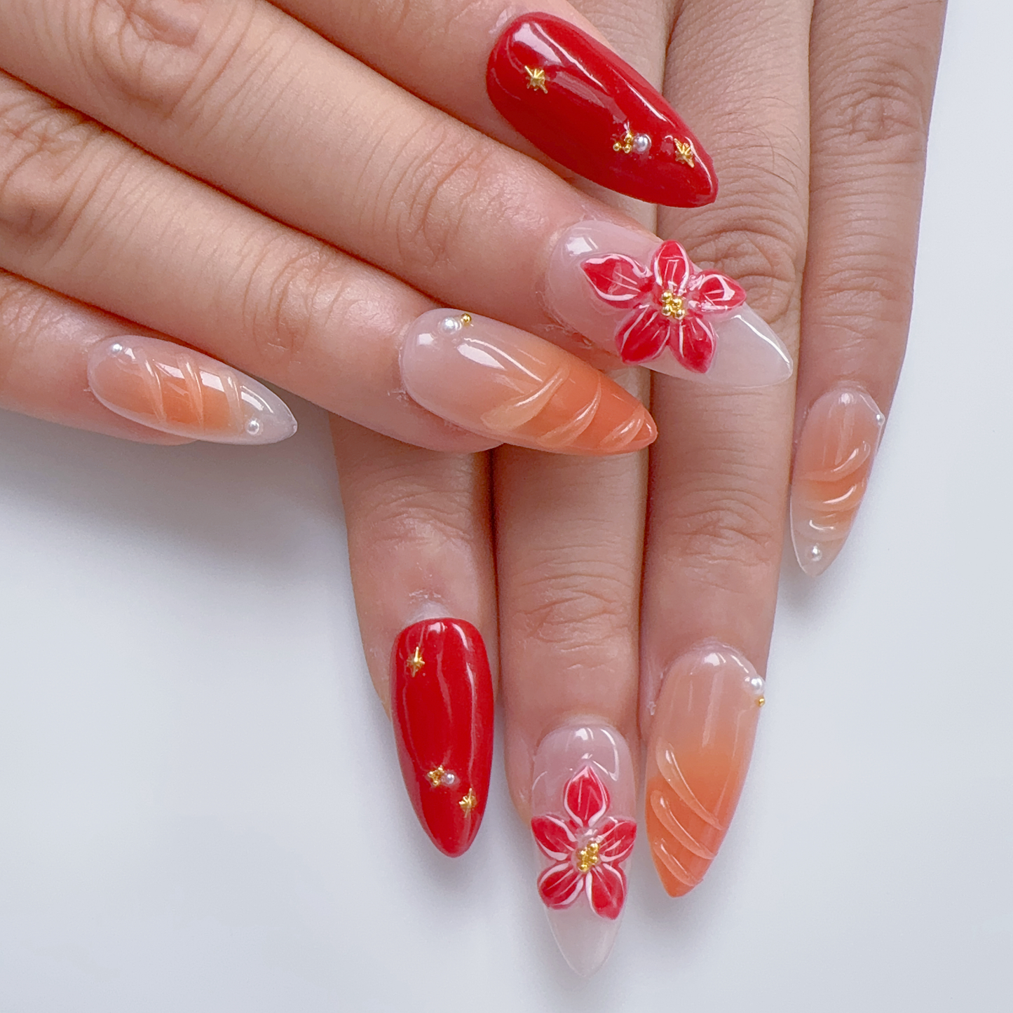 Almond autumn maple leaves nail