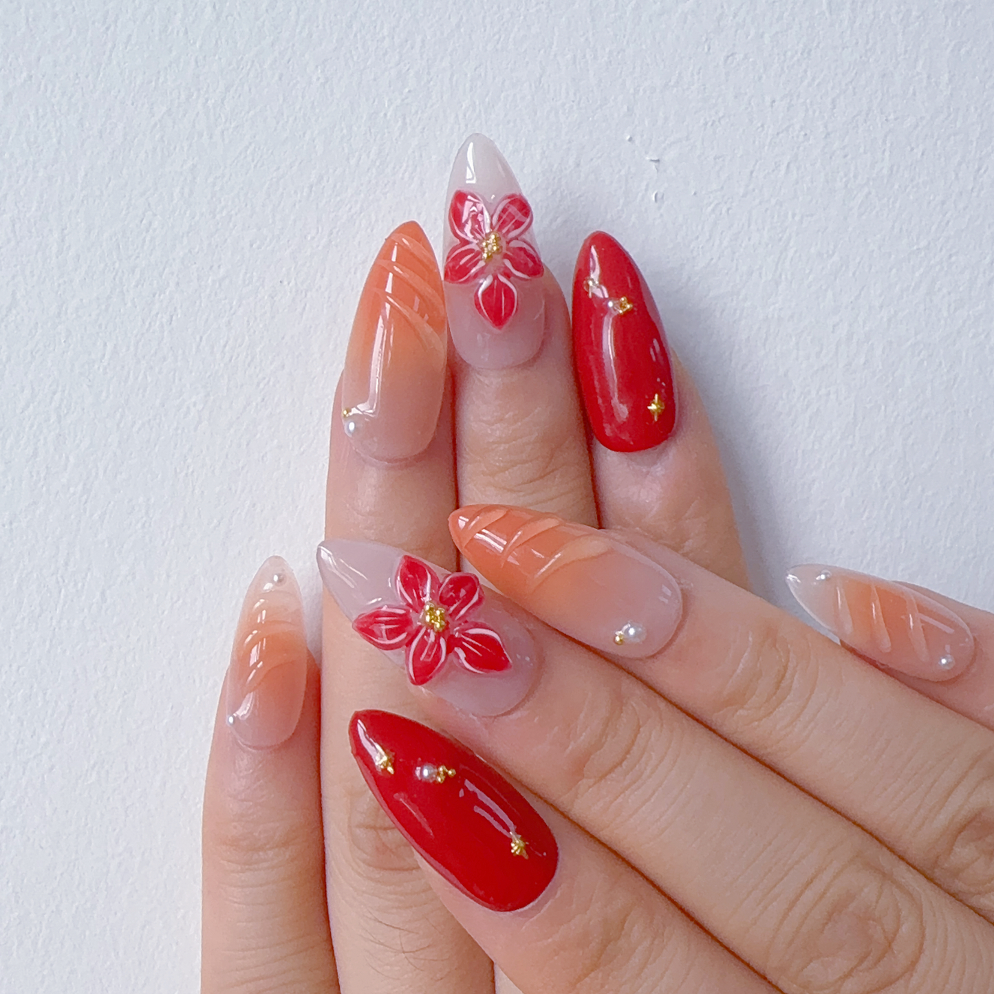 Almond autumn maple leaves nail