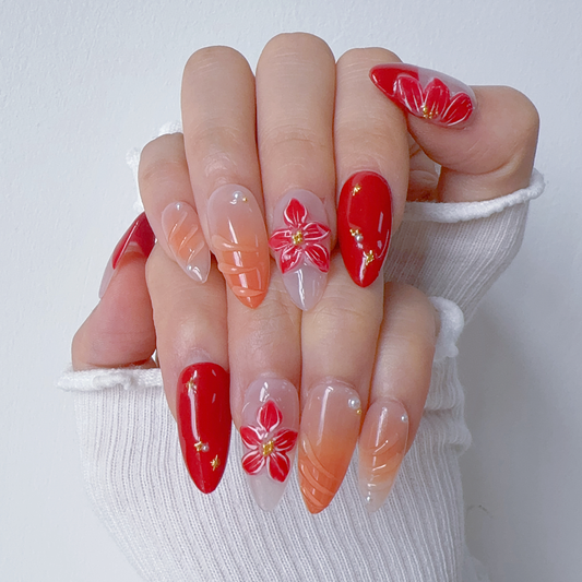 Almond autumn maple leaves nail