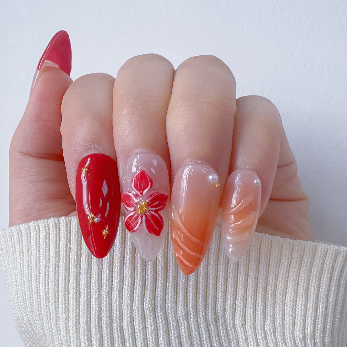 Almond autumn maple leaves nail